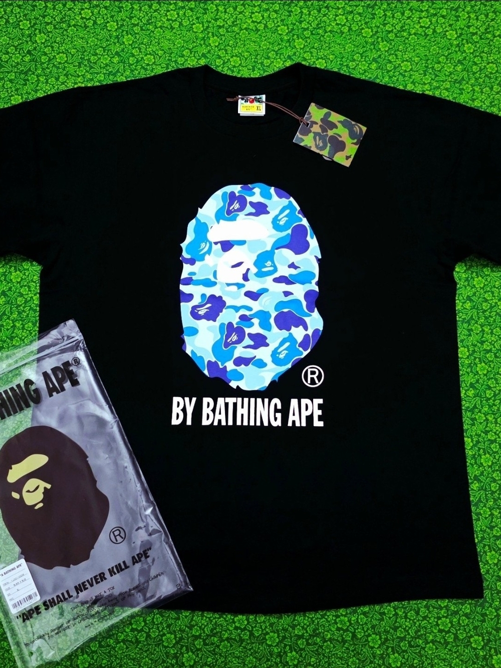 Bape Black T-Shirt with Blue Camo Ape Head